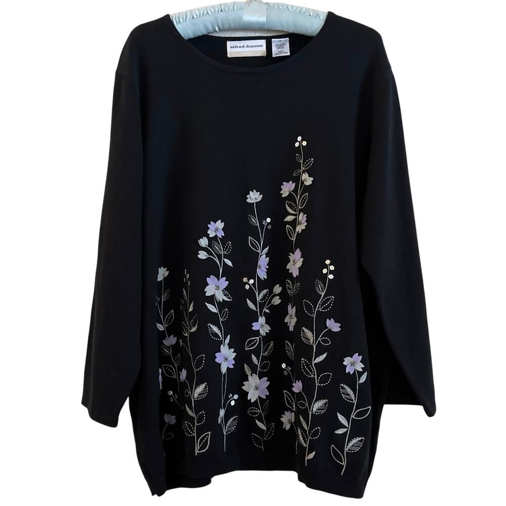 Alfred Dunner Floral Embroidered Sweater Womens Size 1X Work Feminine Mature